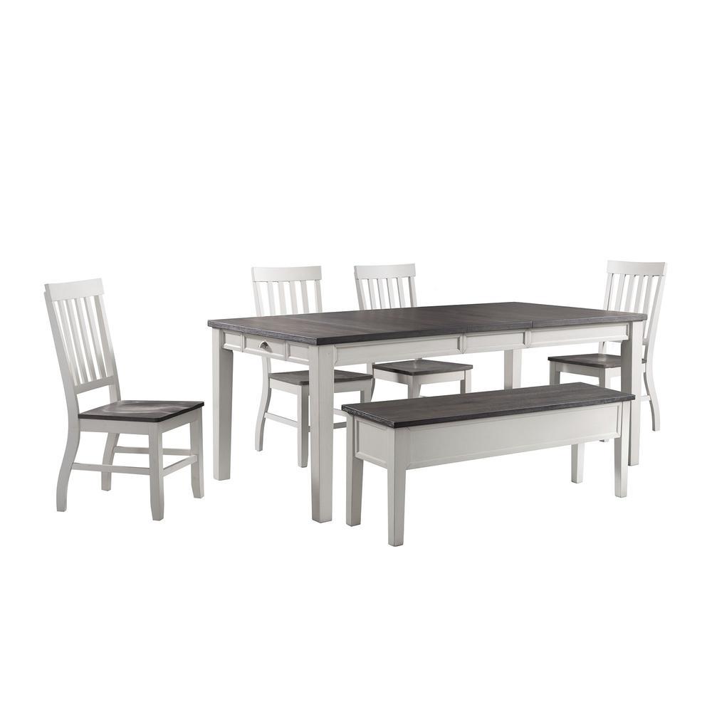 Picket House Furnishings Jamison 6PC Standard Height Dining Set-Table, Four Chairs & Storage Bench. Picture 1