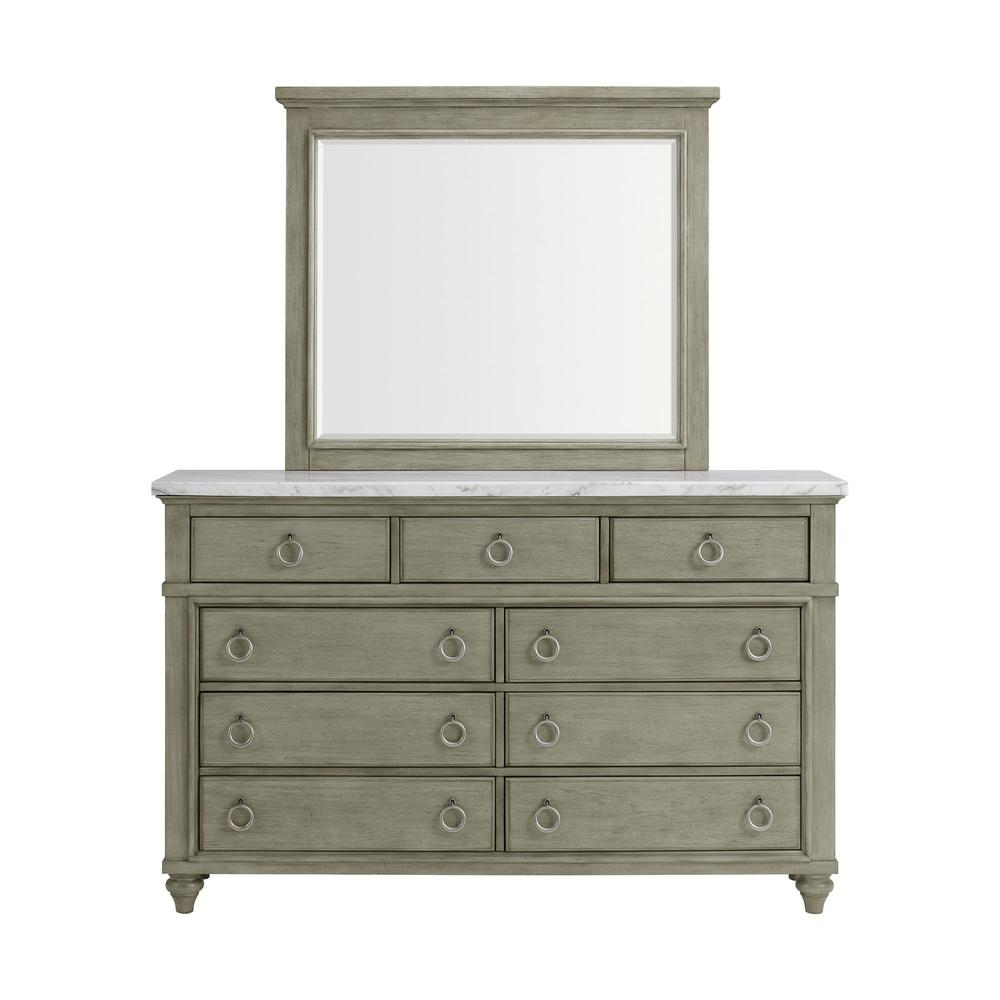 Bessie Dresser & Mirror w/ White Marble Top in Grey. Picture 2