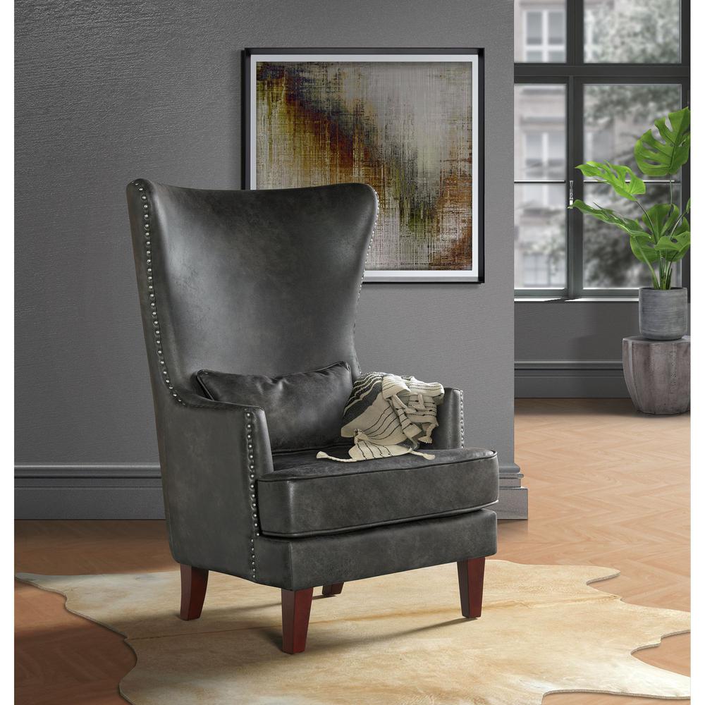 Elia Chair with Chrome Nails In Sierra Charcoal. Picture 2