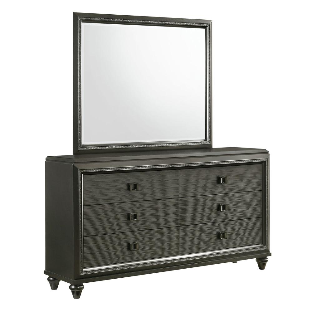 Faris 6-Drawer Dresser with Mirror in Black. Picture 1