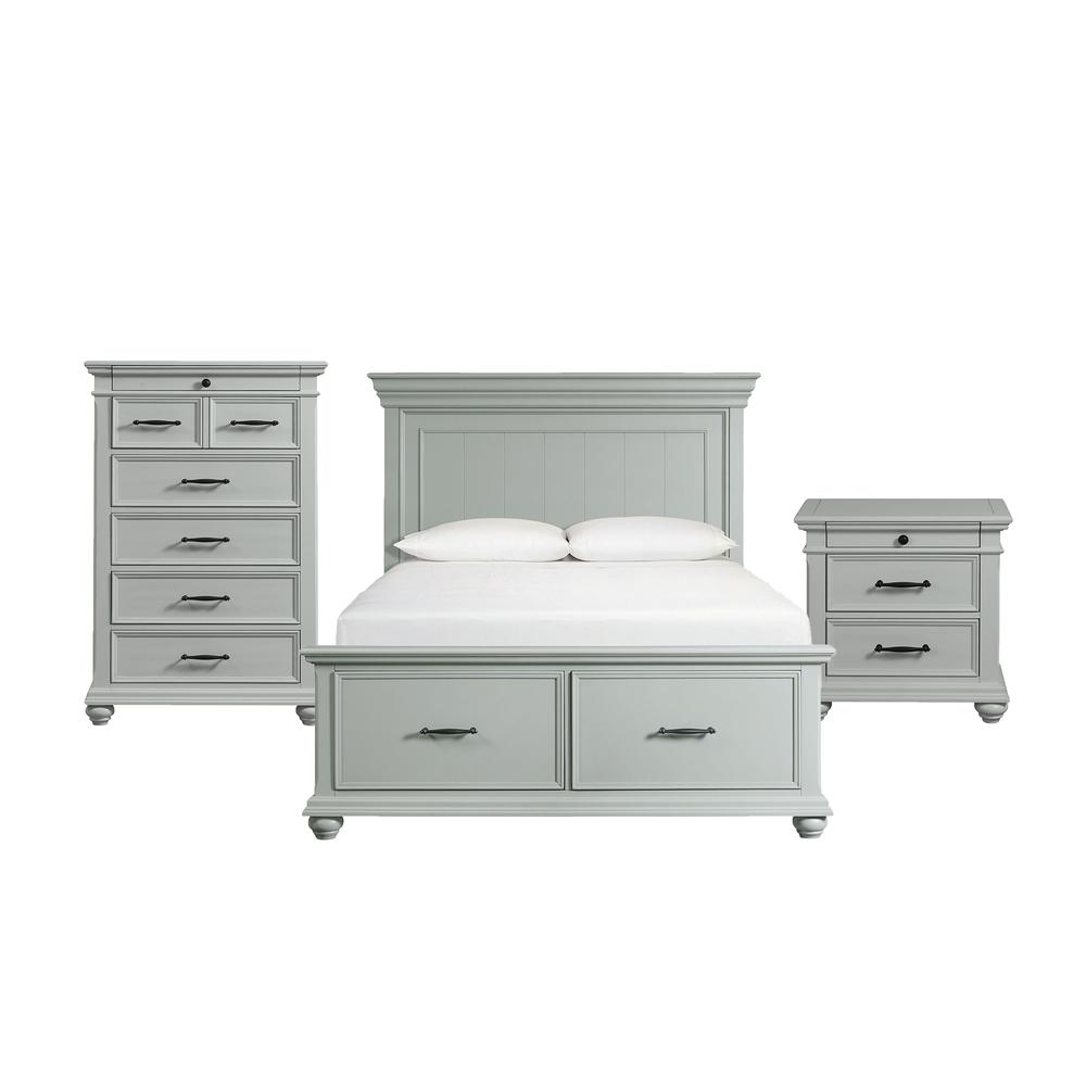 Picket House Furnishings Brooks Queen Platform Storage 3PC Bedroom Set in Grey. Picture 1