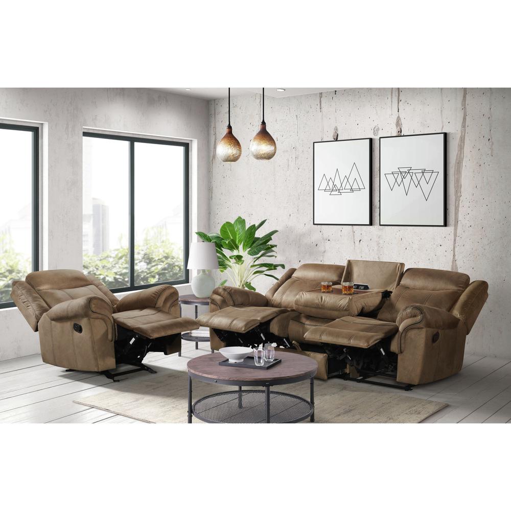 Tasso 3PC Living Room Set in T101 Brown-Sofa, Loveseat & Recliner. Picture 14
