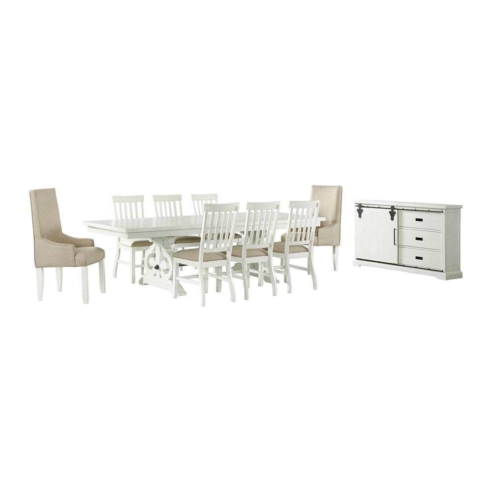 Picket House Furnishings Stanford 10PC Dining Set- Table, 6 Side Chairs, 2 Parson Chairs & Server in White. Picture 2