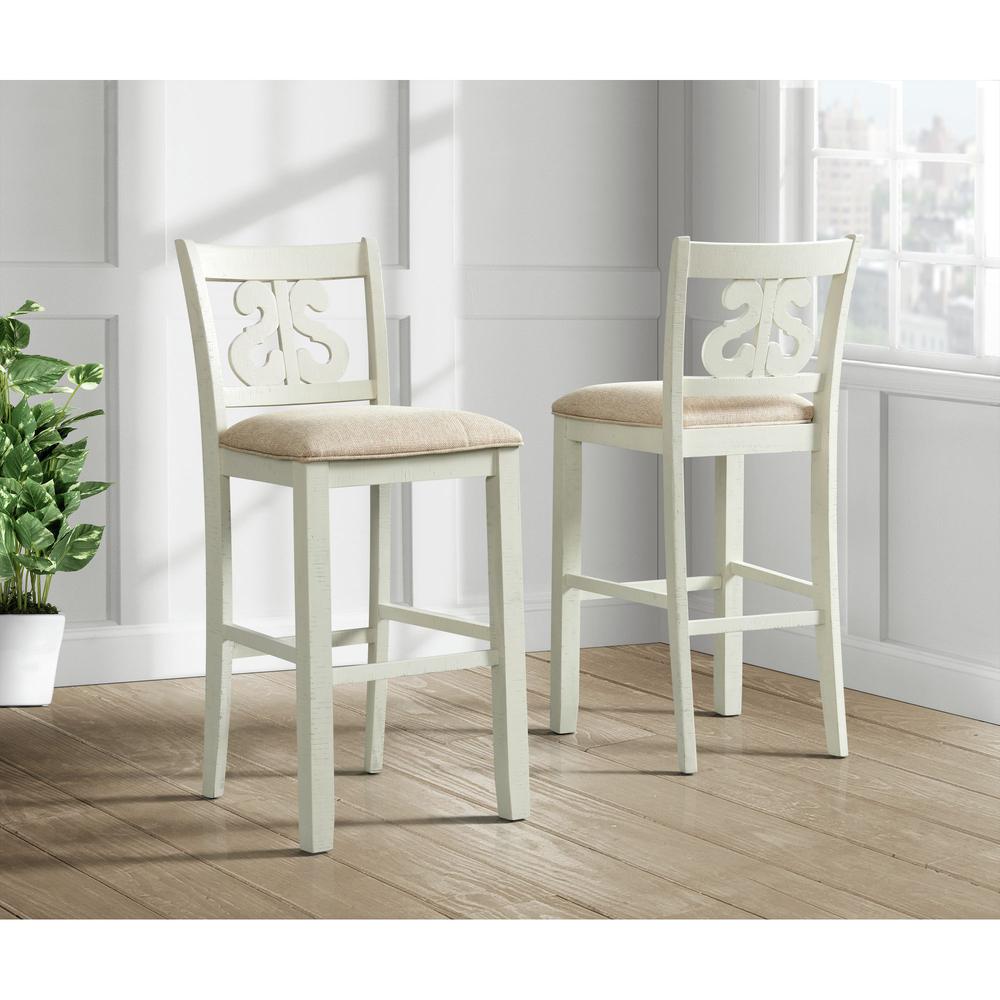 Picket House Furnishings Stanford 30" Swirl Back Bar Stool Set in White. Picture 3