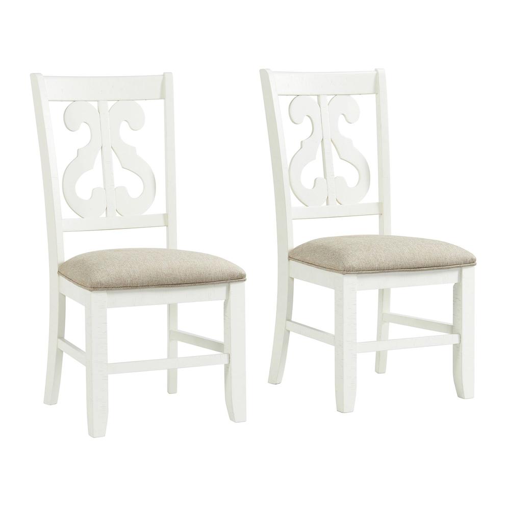 Picket House Furnishings Stanford Wooden Swirl Back Side Chair Set in White. The main picture.