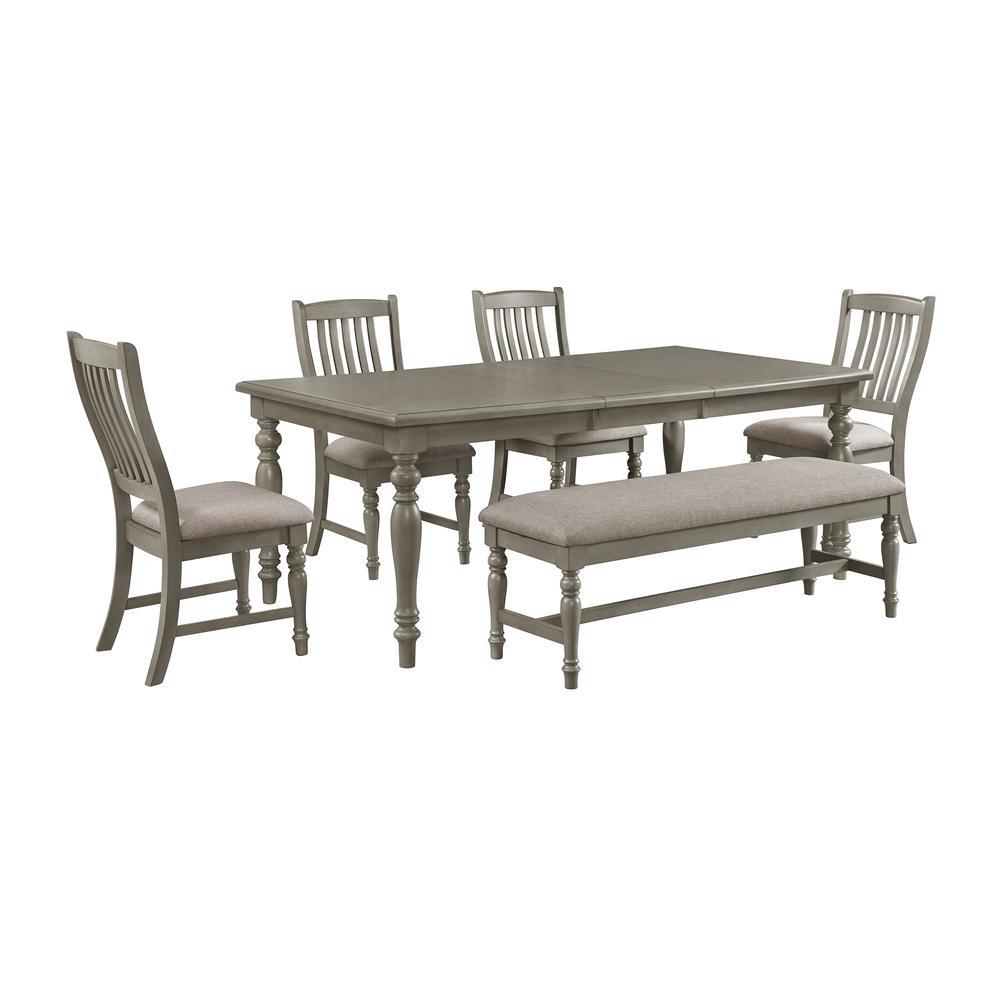 Fairwood  6PC Dining Set in Grey-Table, Four Chairs & Bench. Picture 1