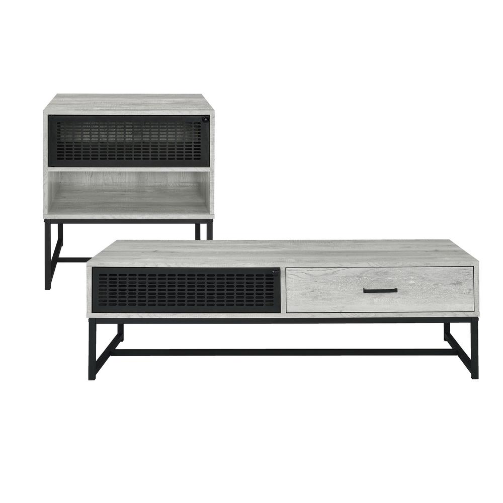 Bron  2PC Occasional Table Set in Grey-Coffee Table & End Table. Picture 1