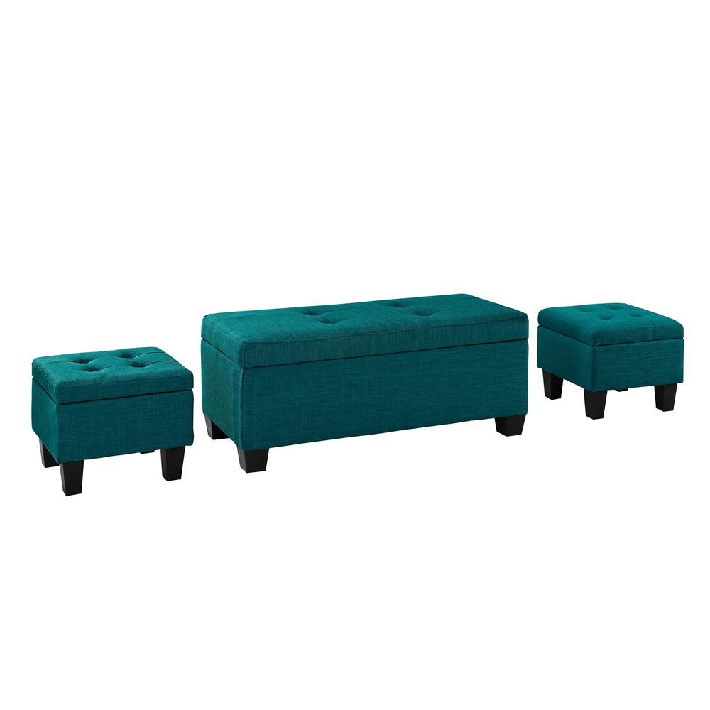 Picket House Furnishings Everett 3PK Storage Ottoman in Teal. Picture 1
