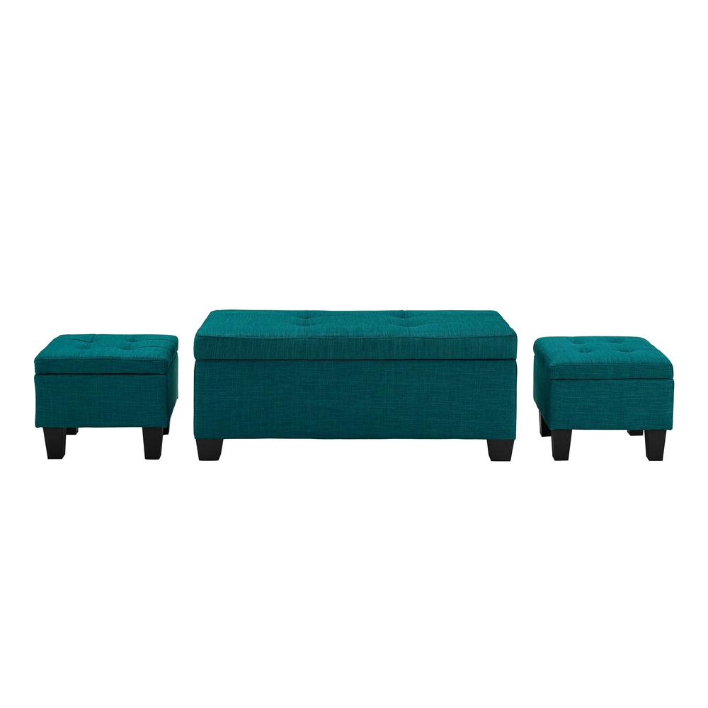 Picket House Furnishings Everett 3PK Storage Ottoman in Teal. Picture 2