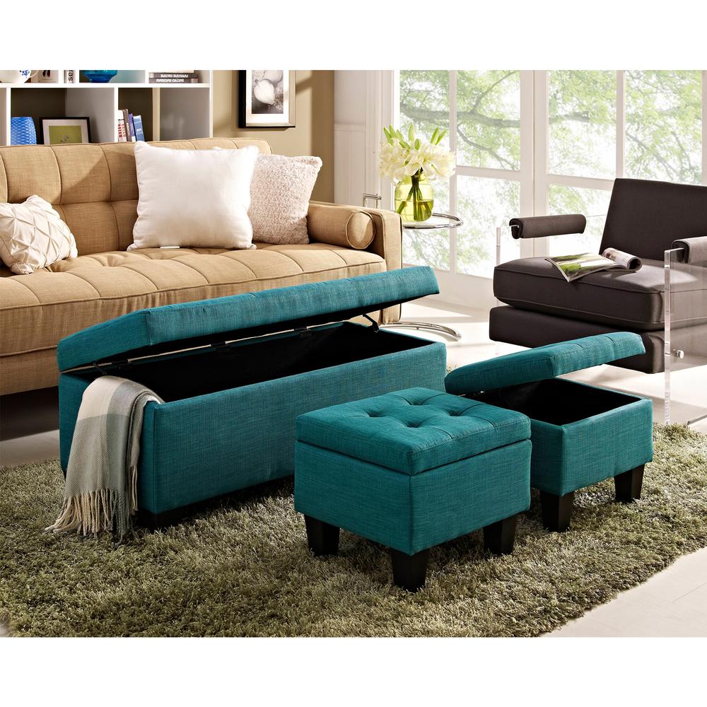 Picket House Furnishings Everett 3PK Storage Ottoman in Teal. Picture 6