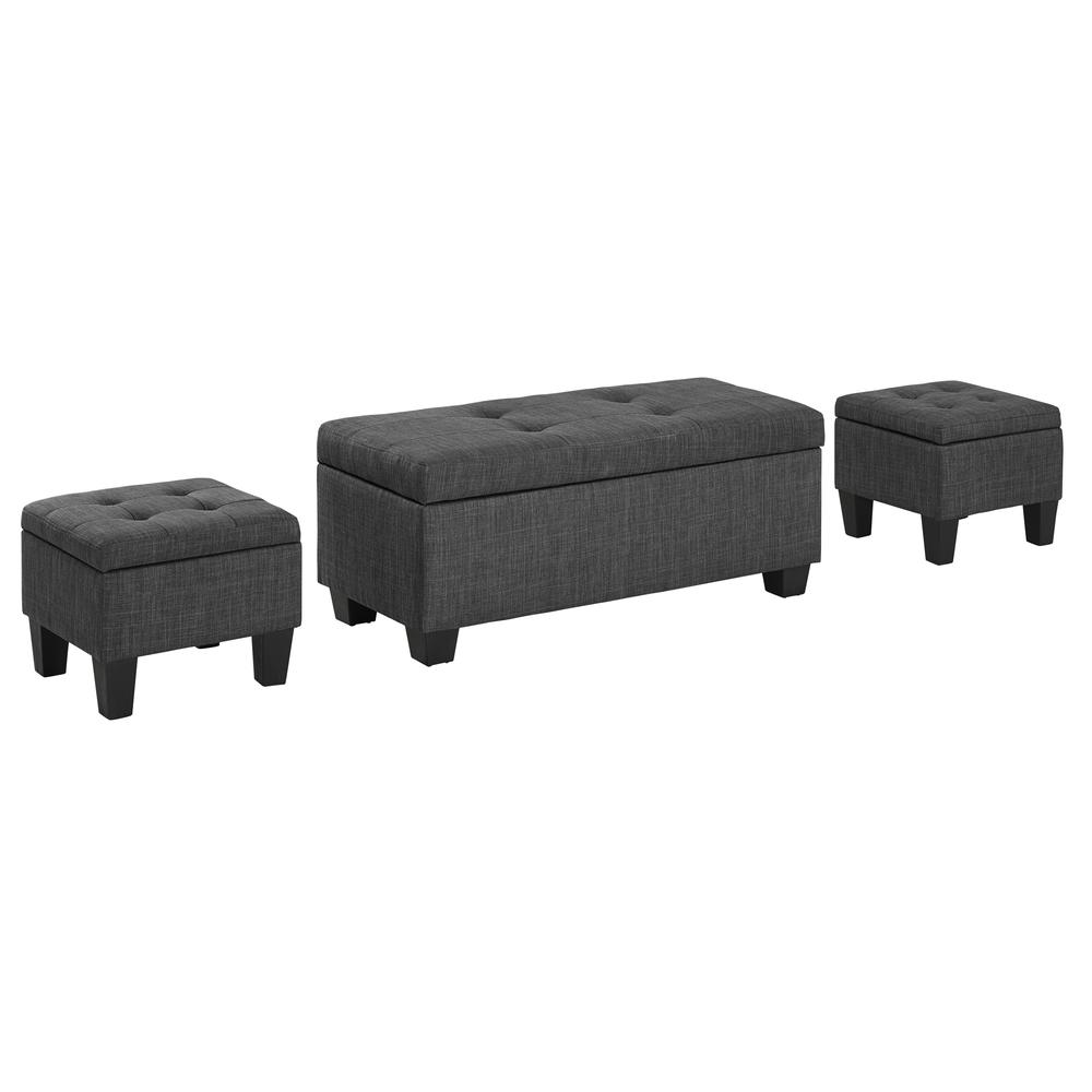 Picket House Furnishings Everett 3PK Storage Ottoman in Charcoal. Picture 1