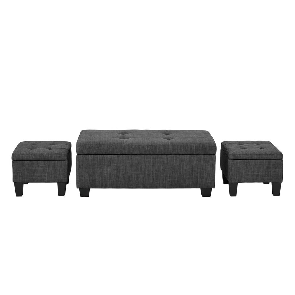Picket House Furnishings Everett 3PK Storage Ottoman in Charcoal. Picture 2