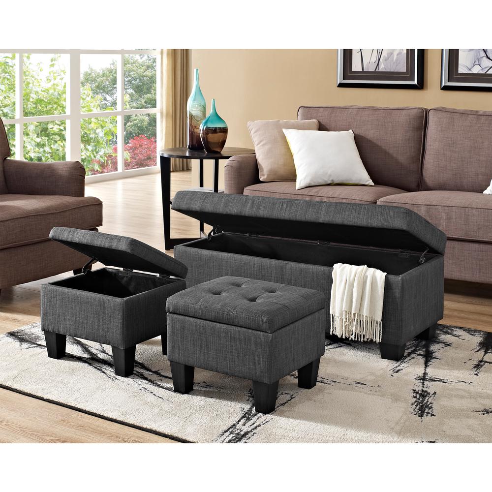 Picket House Furnishings Everett 3PK Storage Ottoman in Charcoal. Picture 7