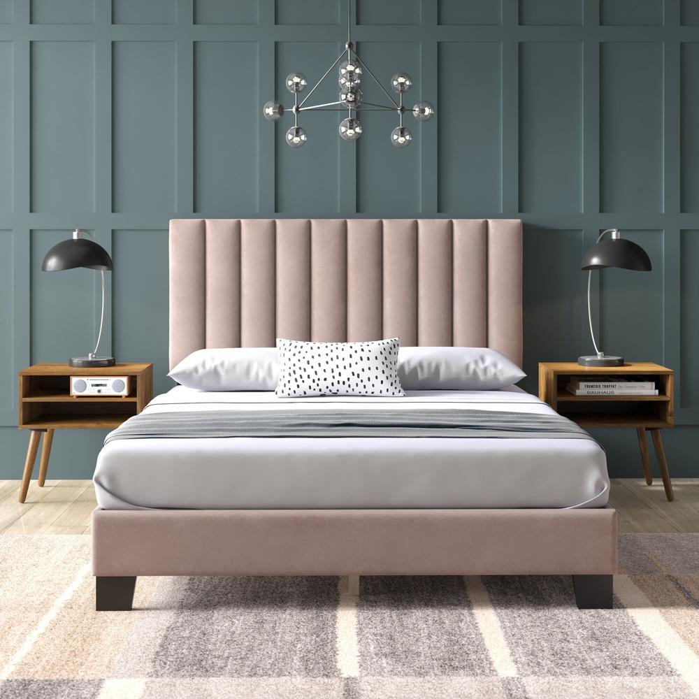 Picket House Furnishings Colbie Upholstered Queen Platform Bed iWith Nightstands in Blush. Picture 2