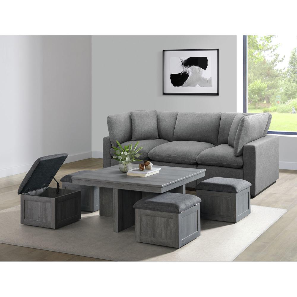 Dawson Coffee Table with Four Storage Stools in Grey. Picture 2