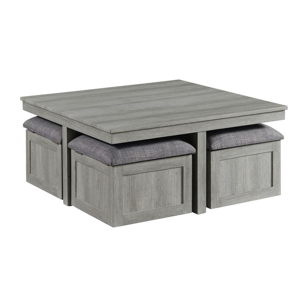 Dawson Coffee Table with Four Storage Stools in Grey. Picture 1