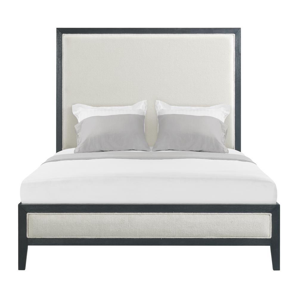 Armes Queen White Fabric Panel Bed with Low Footboard in Black. Picture 2