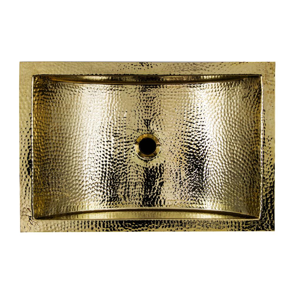 TRB2416-OF - 23.5 Inch X 15.5 Inch Hand Hammered Brass Rectangle Undermount Bathroom Sink with Overflow. The main picture.