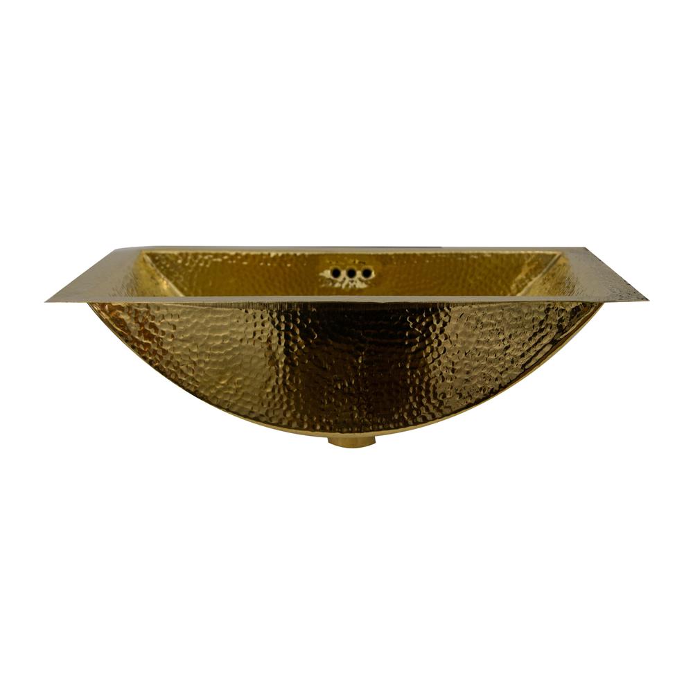 TRB2416-OF - 23.5 Inch X 15.5 Inch Hand Hammered Brass Rectangle Undermount Bathroom Sink with Overflow. Picture 2
