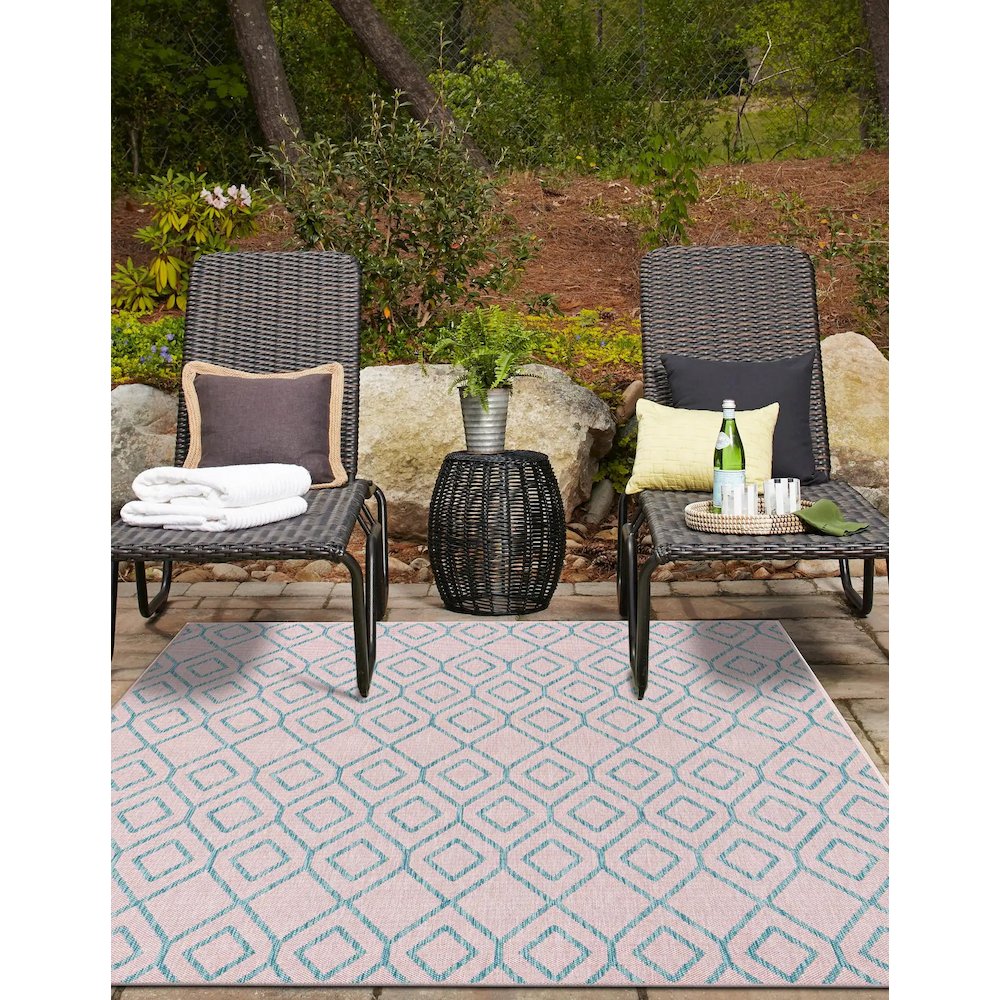Jill Zarin Outdoor Turks and Caicos Area Rug 5' 3" x 8' 0", Rectangular Pink and Aqua. Picture 2