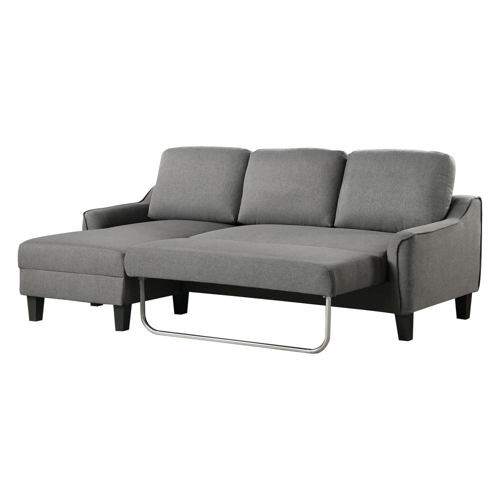 Lester Sofa with Chaise and Twin Sleeper in Grey fabric with Black legs, LST55S-G46. Picture 3