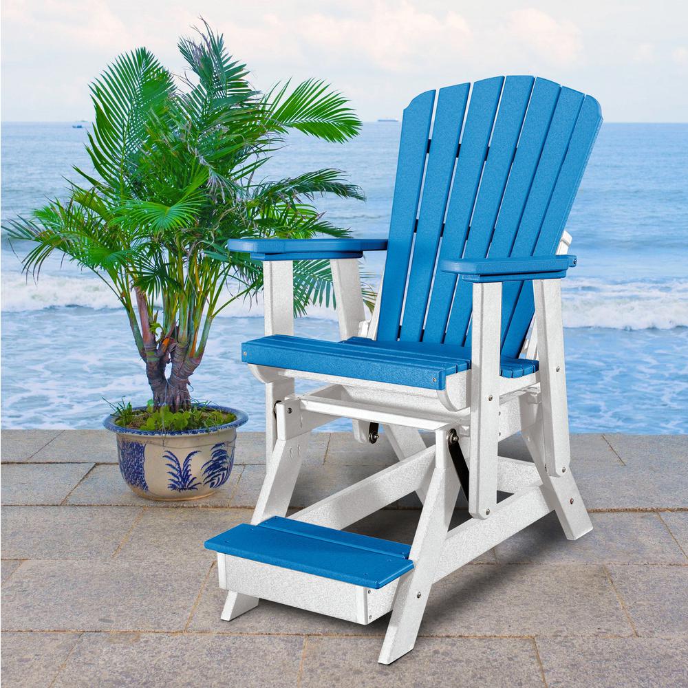 OS Home and Office Model 516ARW Fan Back Balcony Glider in Aruba Blue with a White Base, Made in the USA. Picture 1