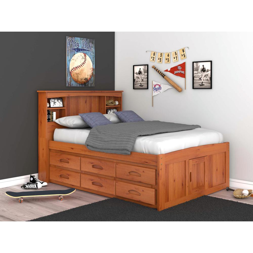 OS Home and Office Furniture Model 82121K12-22 Solid Pine Full Captains Bookcase Bed with 12 drawers in Warm Honey. The main picture.