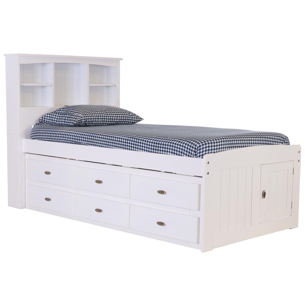 OS Home and Office Furniture Model 80220K12-22 Solid Pine Twin Captains Bookcase Bed with 12 spacious underbed drawers in Casual White. Picture 2