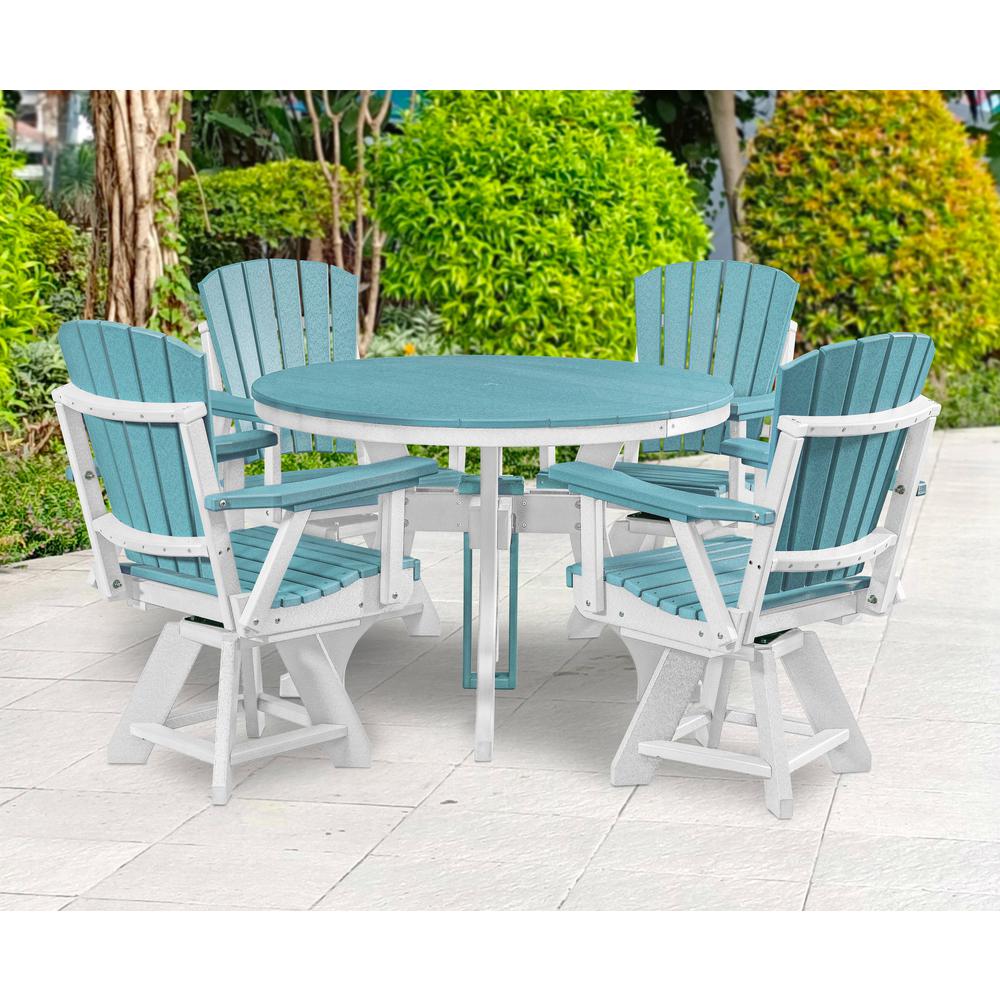 Dining Height Round Table in Aruba Blue with a White Base. Picture 6