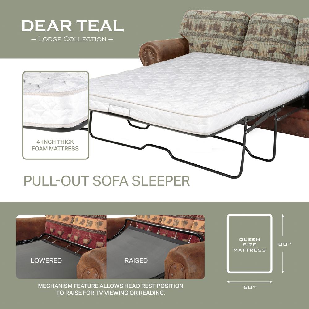 American Furniture Classics Model 8505-90 Deer Teal Lodge Tapestry Sofa Sleeper. Picture 3