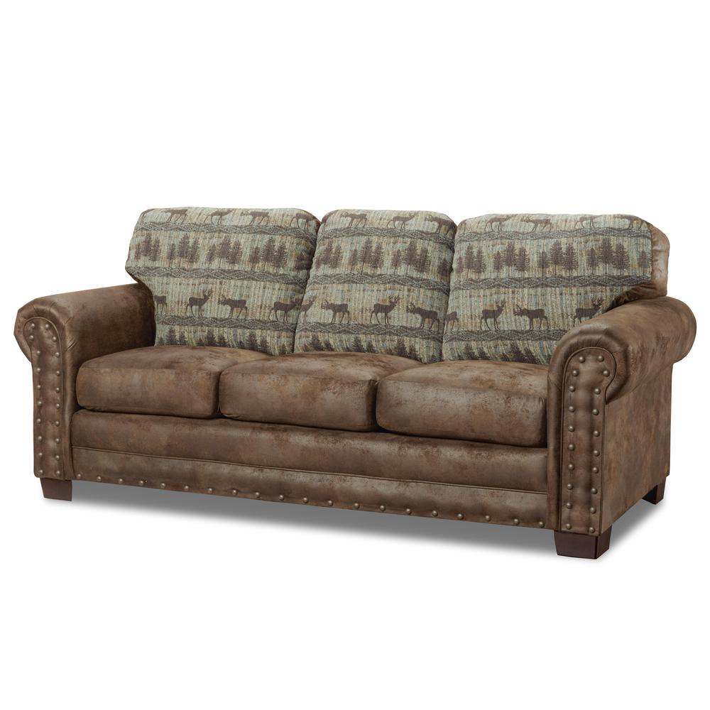 American Furniture Classics Model 8505-90 Deer Teal Lodge Tapestry Sofa Sleeper. The main picture.