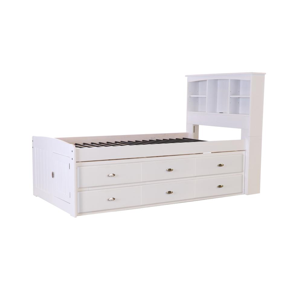 OS Home and Office Furniture Model 80220K12-22 Solid Pine Twin Captains Bookcase Bed with 12 spacious underbed drawers in Casual White. Picture 6