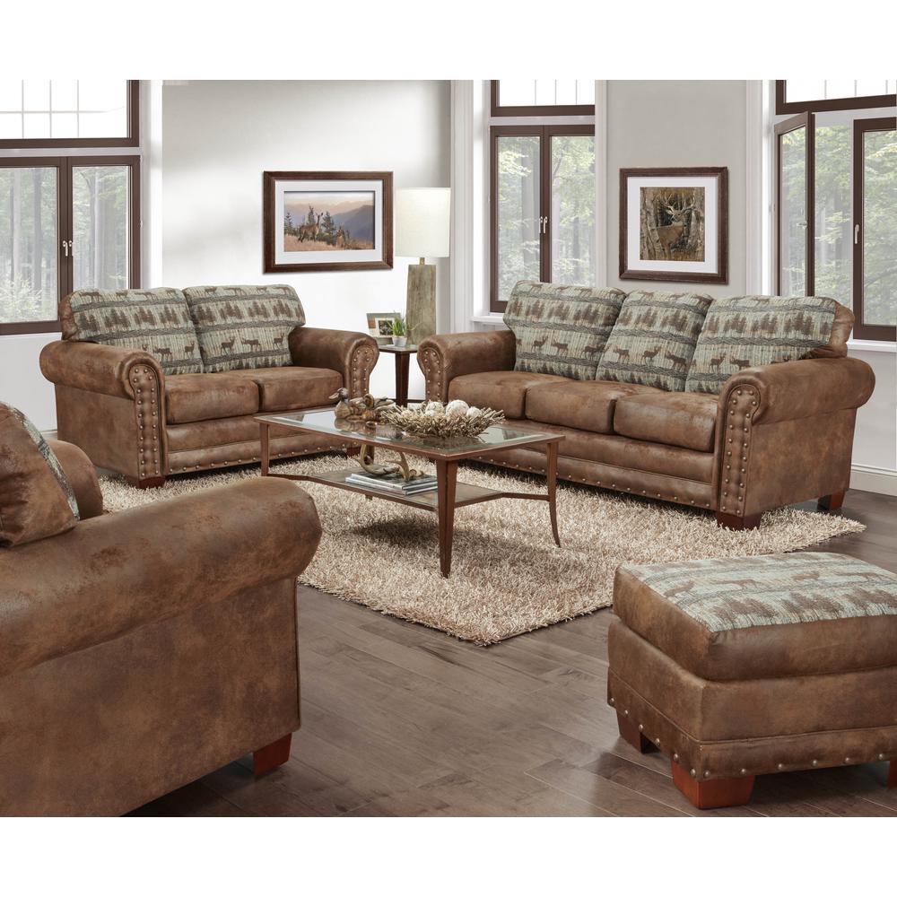 American Furniture Classics Model 8503-90 Deer Teal Lodge Tapestry Sofa. Picture 6