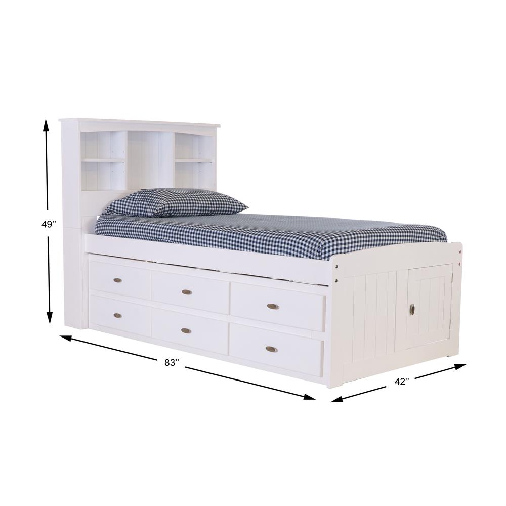 OS Home and Office Furniture Model 80220K12-22 Solid Pine Twin Captains Bookcase Bed with 12 spacious underbed drawers in Casual White. Picture 3
