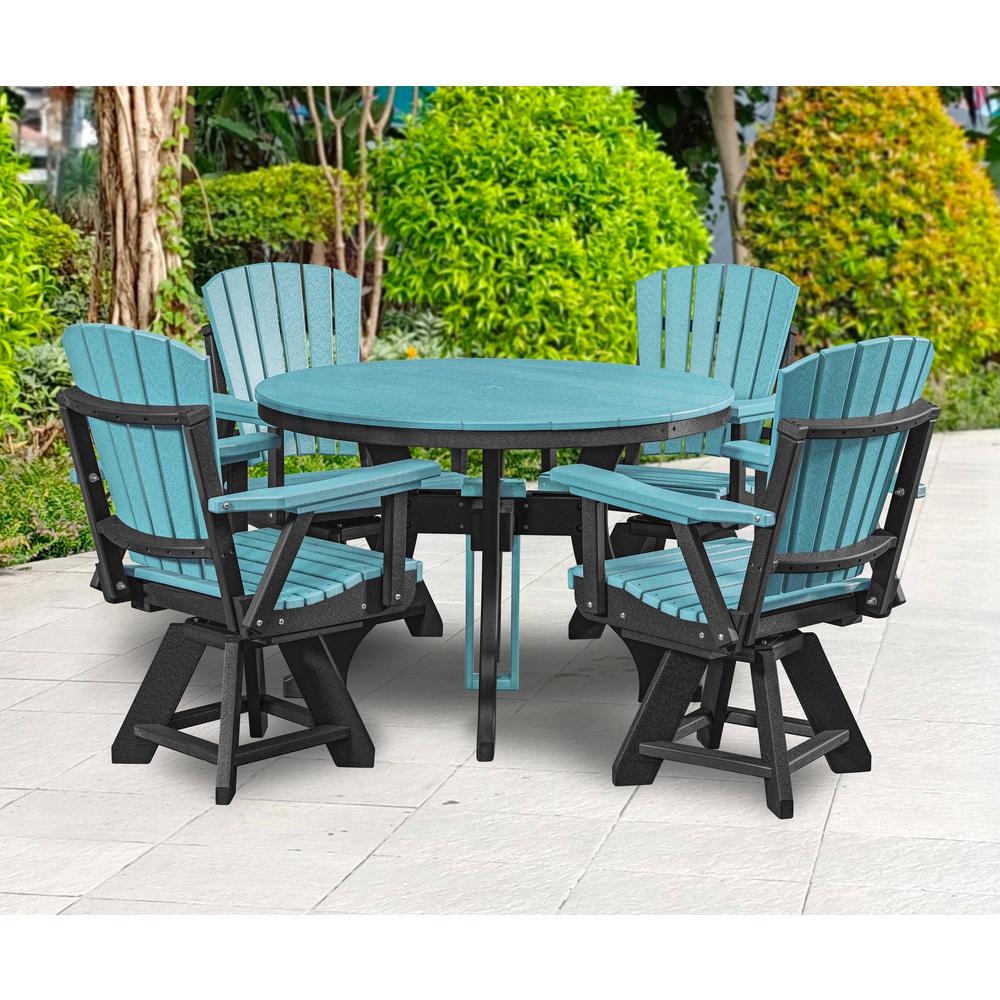 Five Piece Round Dining Height Dining Set in Aruba Blue with a Black Base. Picture 3