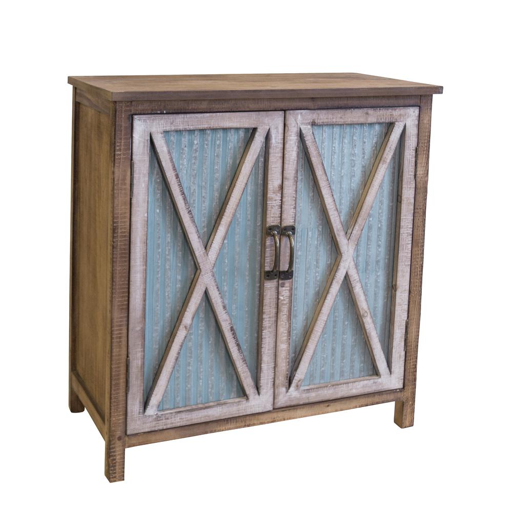 OS Home and Office Model 45138 Rustic, Weathered, Metal Corrugated Two Door Storage Cabinet with Three Shelves. Picture 3