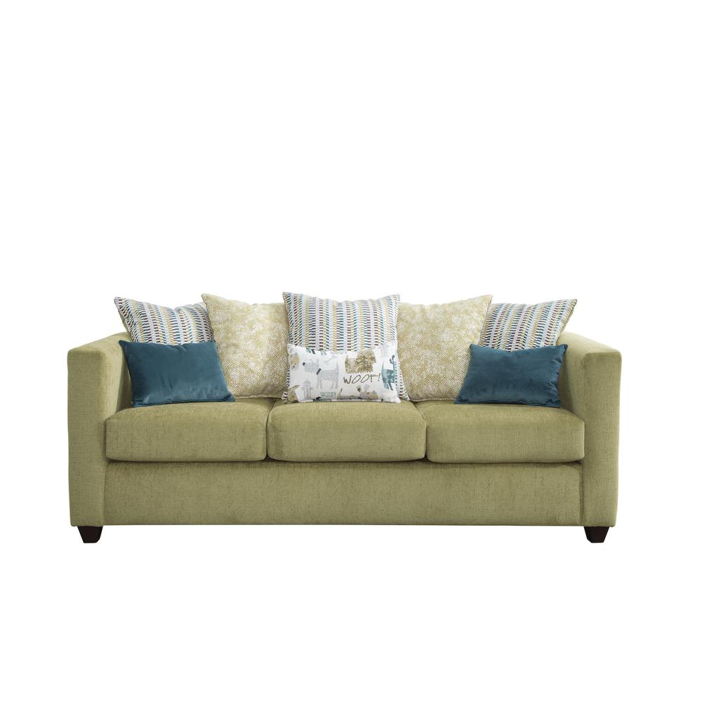 Urban Square Arm Green Sofa with Eight Throw Pillows. Picture 4