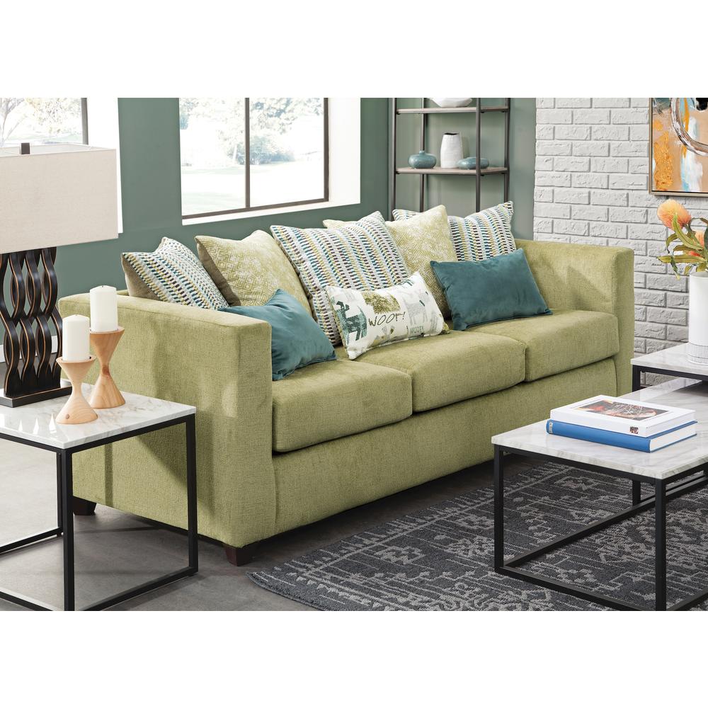 Urban Square Arm Green Sofa with Eight Throw Pillows. Picture 11