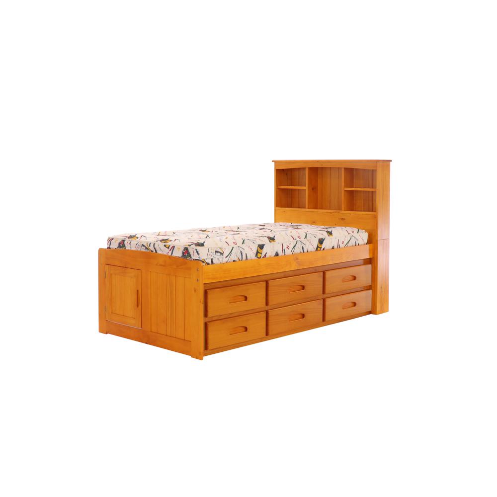 OS Home and Office Furniture Model 82120K6-22 Solid Pine Twin Captains Bookcase Bed with 6 drawers in Warm Honey. Picture 2