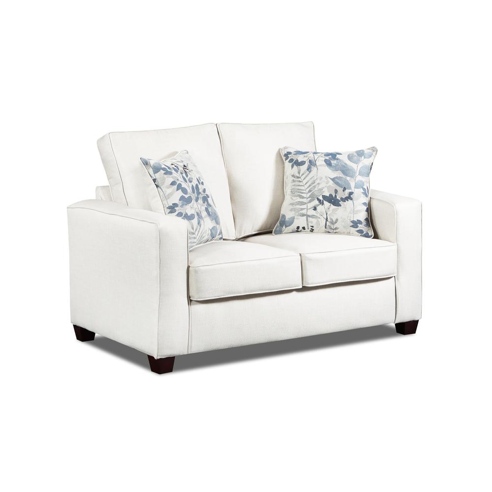 Living Room Relay Mist Loveseat with Two Throw Pillows. Picture 1