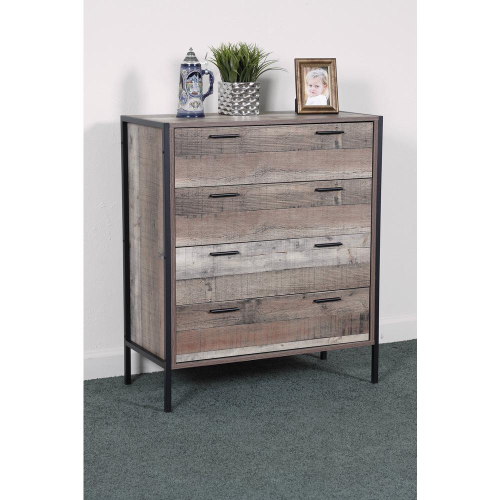 Four Drawer Chest with Metal Frame and Legs. Picture 1