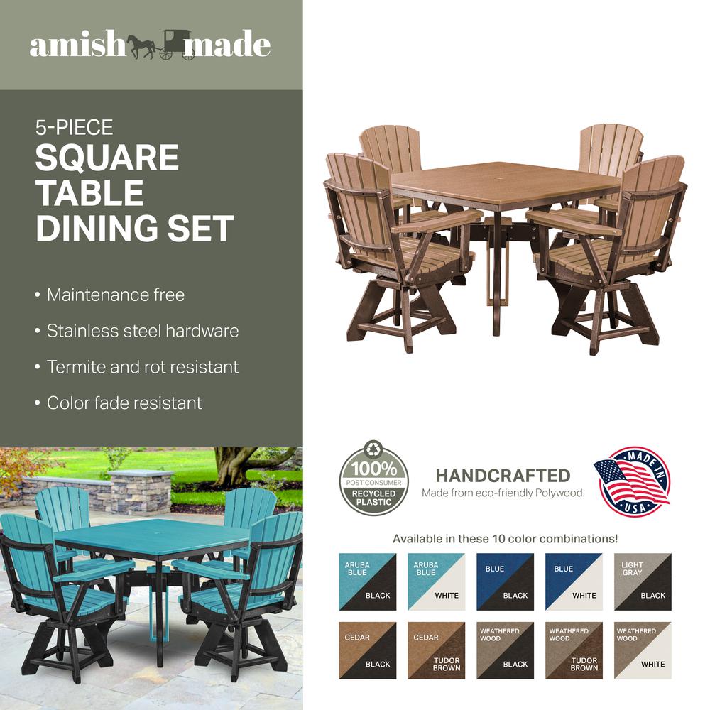 Five Piece Square Dining Height Dining Set in Cedar with a Tudor Brown Base. Picture 6