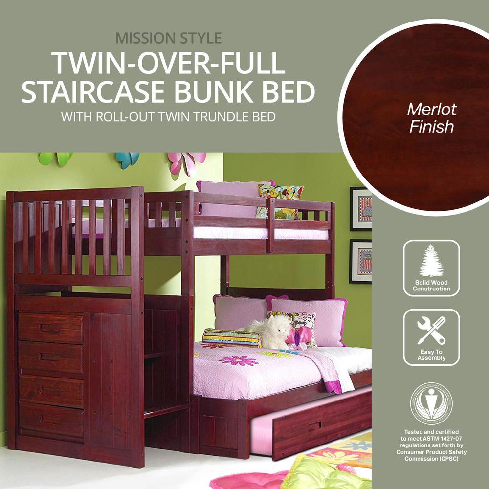 Solid Pine Mission Staircase Twin over Full Bunk Bed with Four Drawer Chest. Picture 7