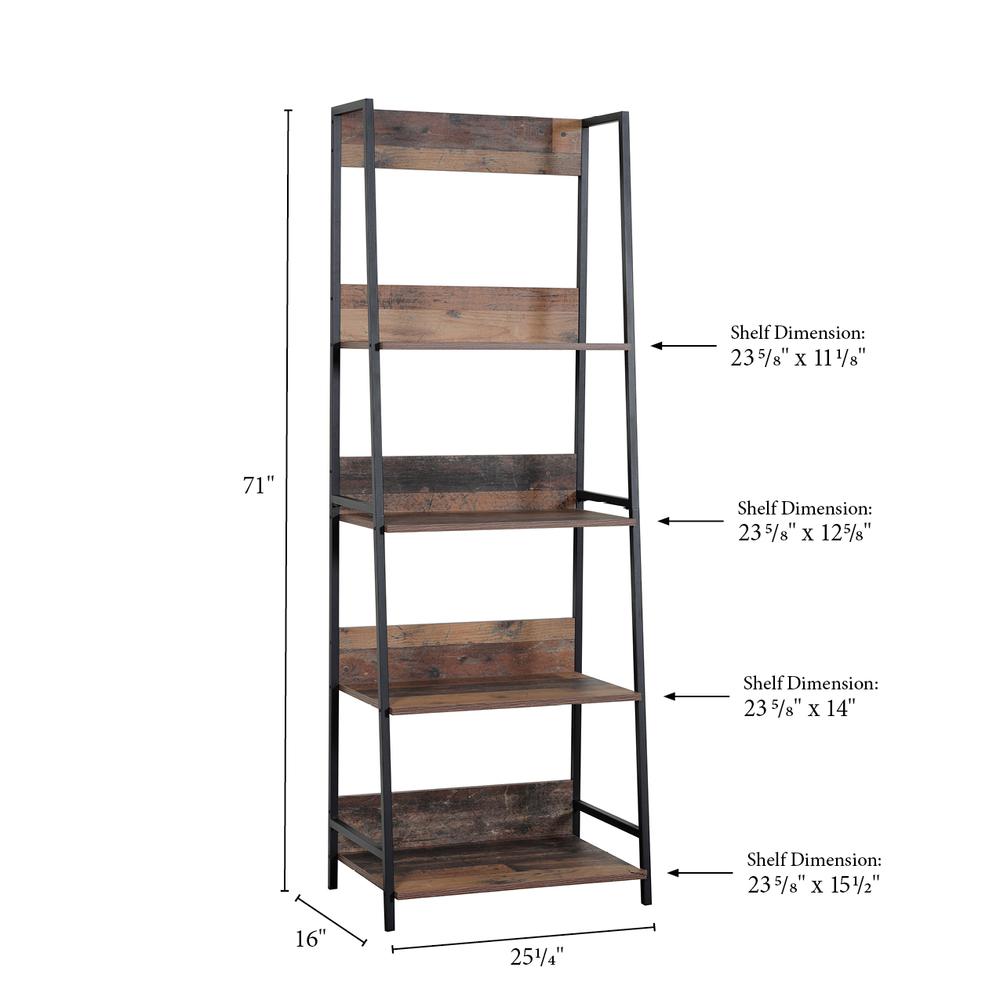 Four Shelf Ladder Style Bookcase with Metal Uprights. Picture 6