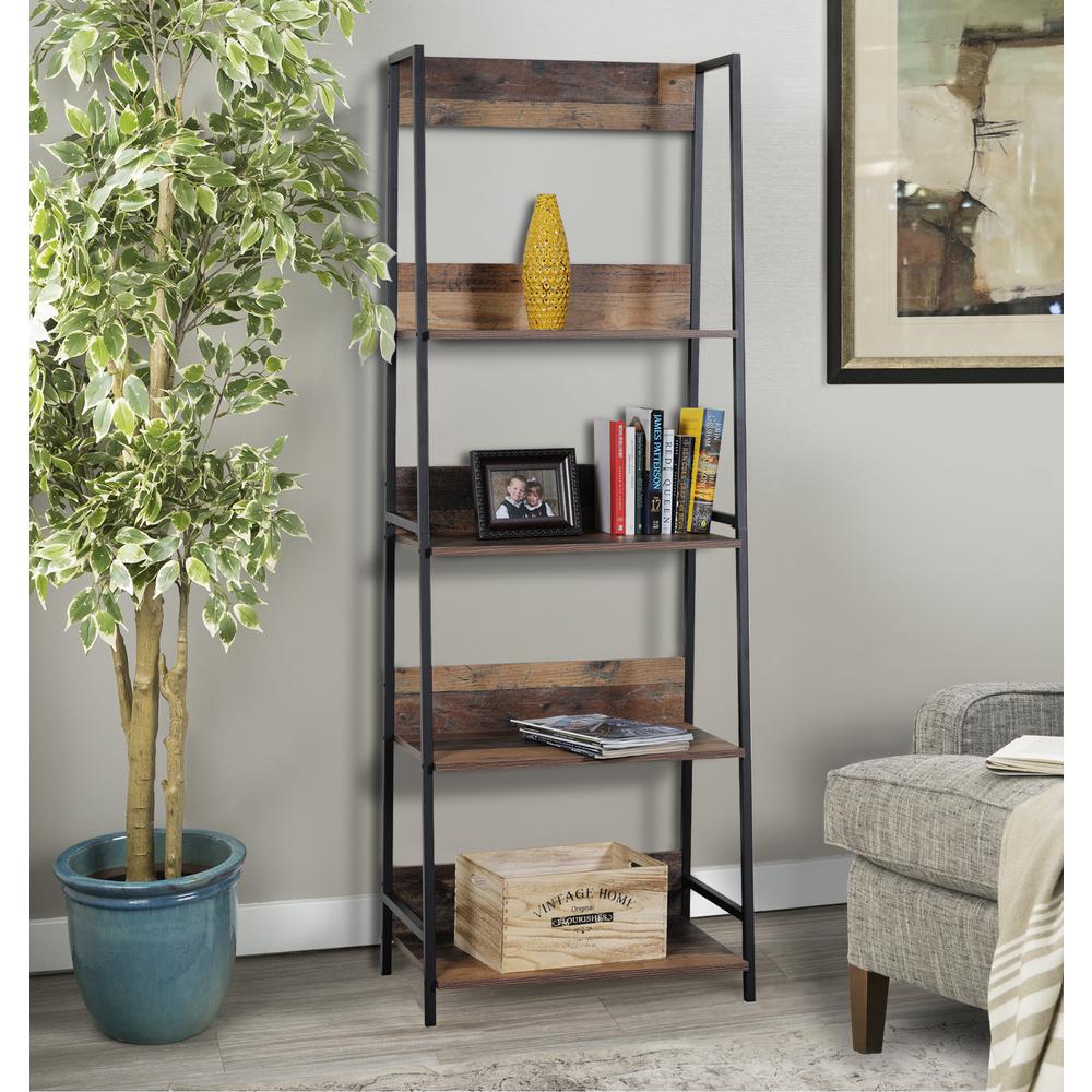 Four Shelf Ladder Style Bookcase with Metal Uprights. Picture 2