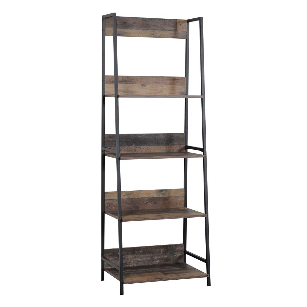 Four Shelf Ladder Style Bookcase with Metal Uprights. Picture 4