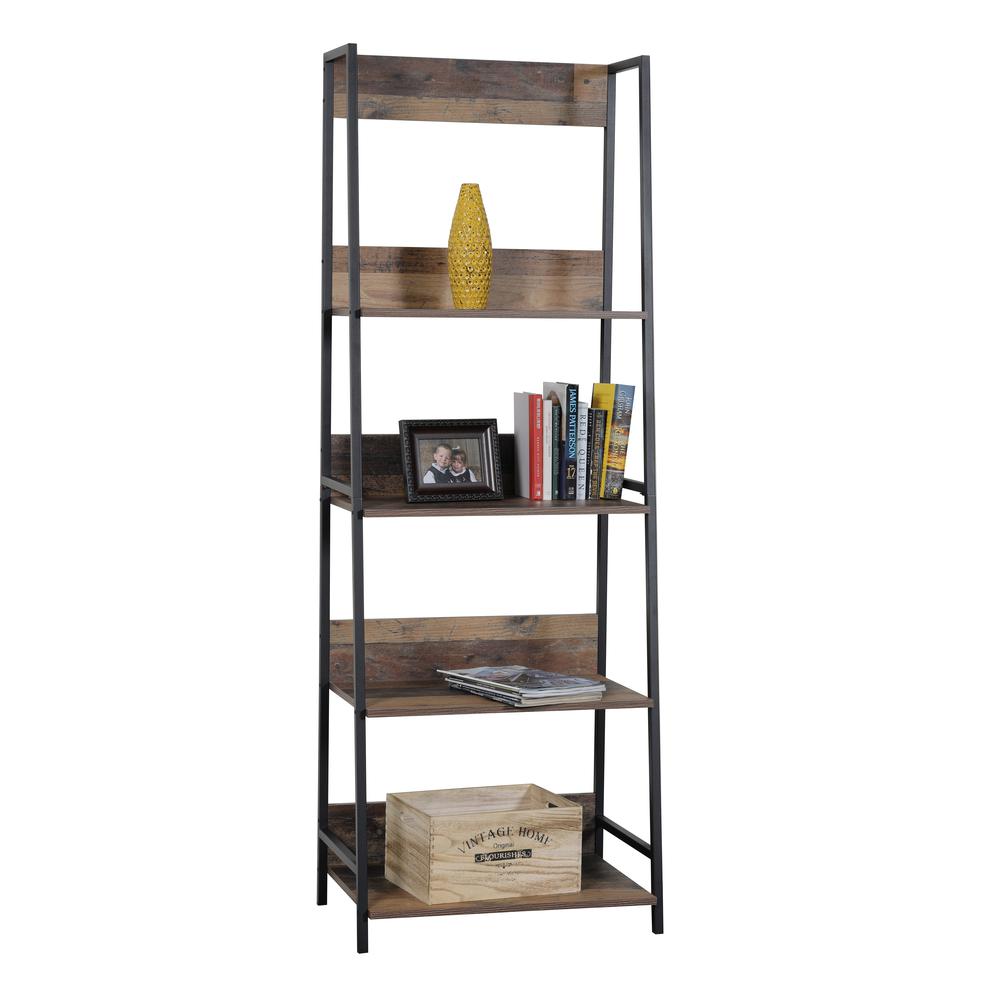 Four Shelf Ladder Style Bookcase with Metal Uprights. Picture 5
