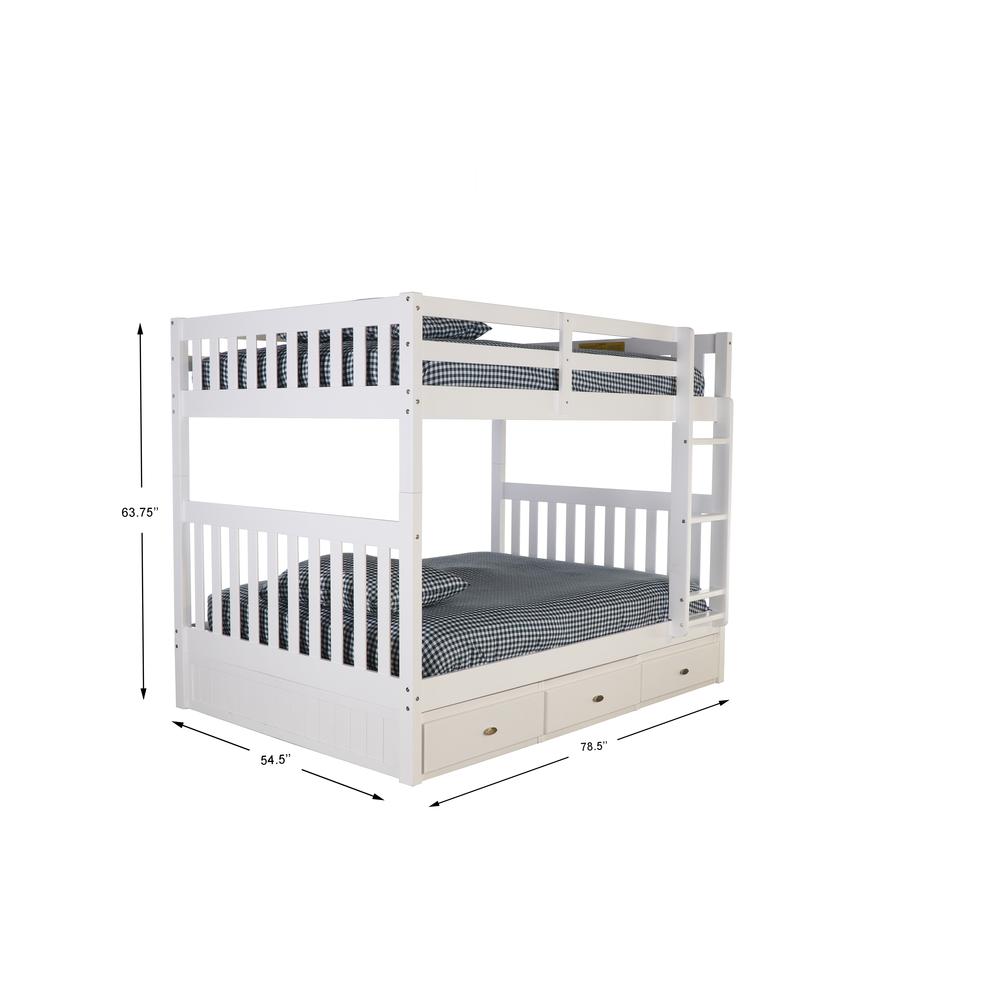 OS Home and Office Furniture Model 80215K3-22 Full over Full Bunk Bed with Three Drawers in Casual White. Picture 3