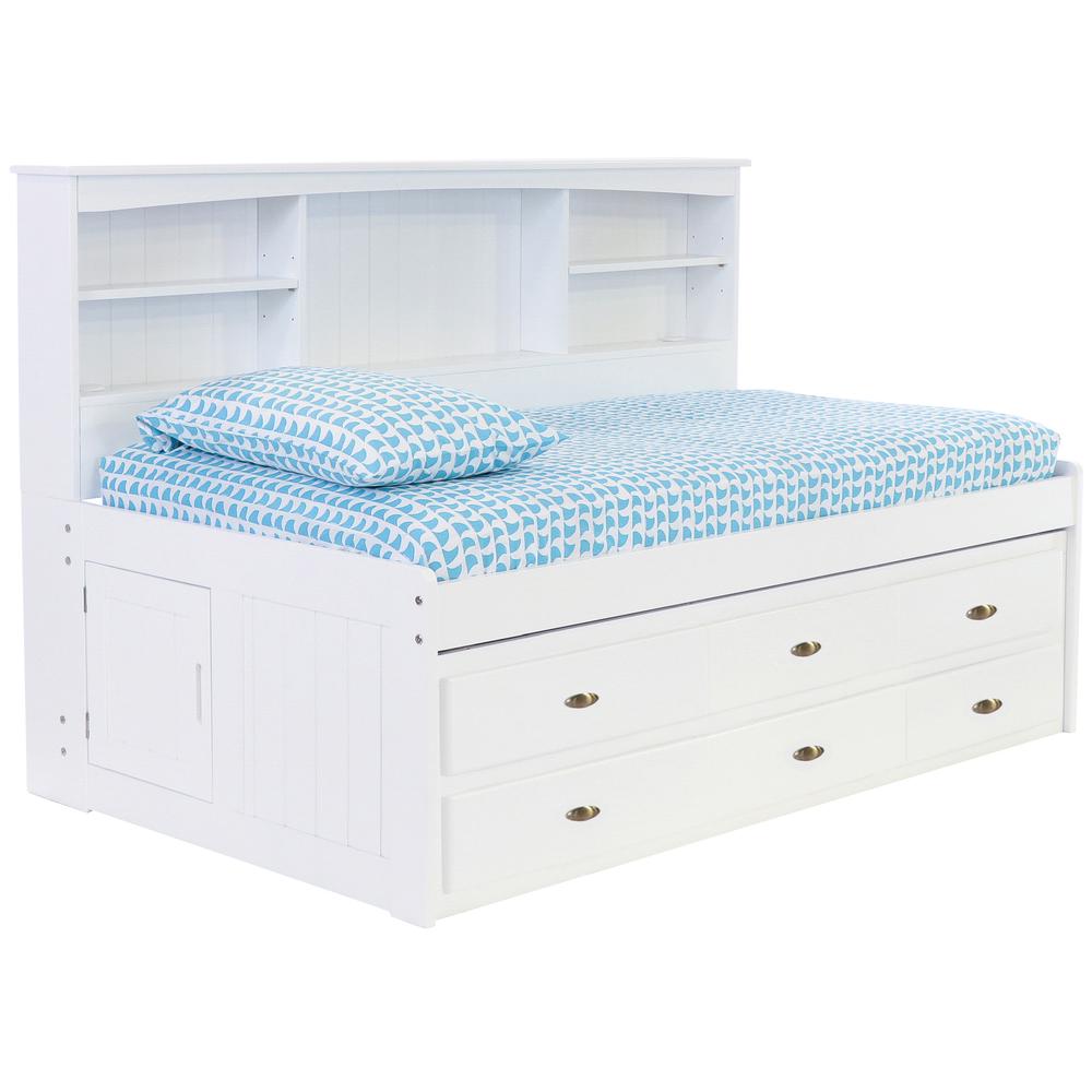 OS Home and Office Furniture Model 0222-K6-R-KD, Solid Pine Twin Bookcase Daybed with Six Drawers in Casual White. Picture 1