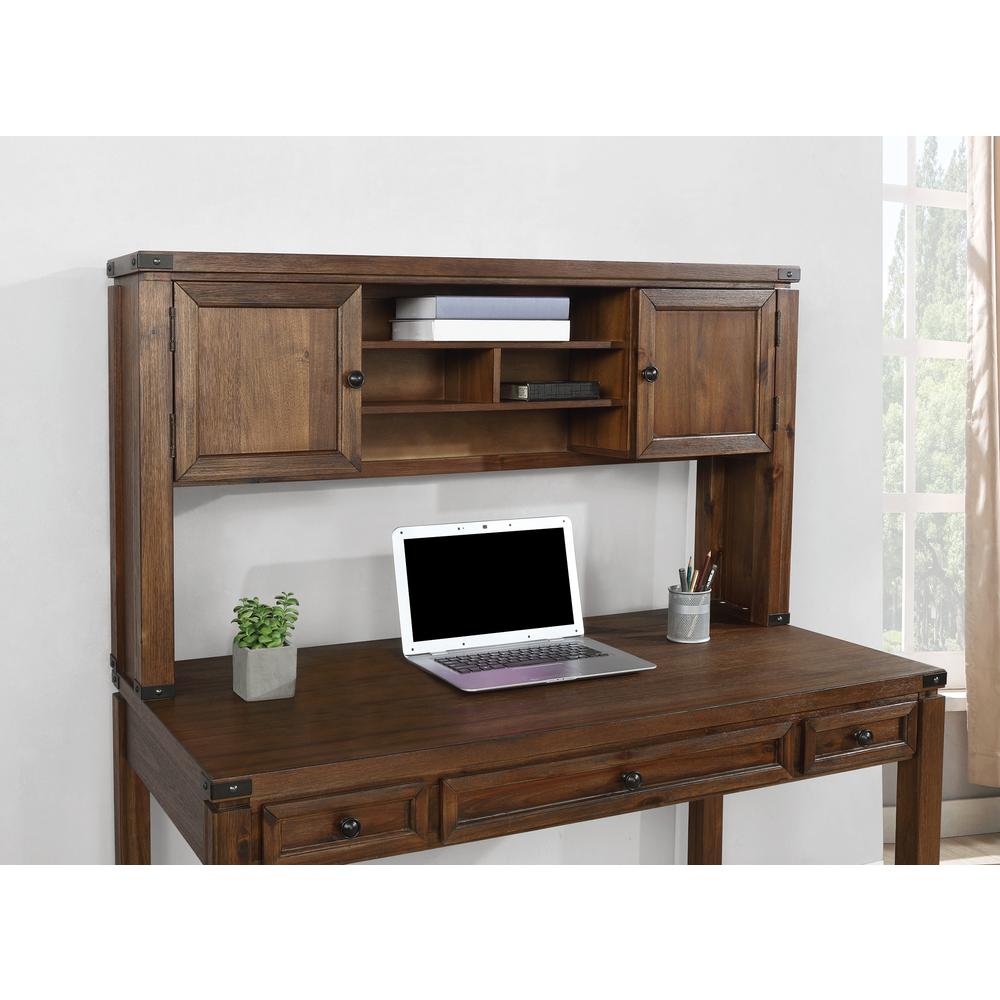 OS Home and Office Furniture Model BTDH2937-BR Desk with Hutch in Brushed Walnut Wood Veneer. Picture 2
